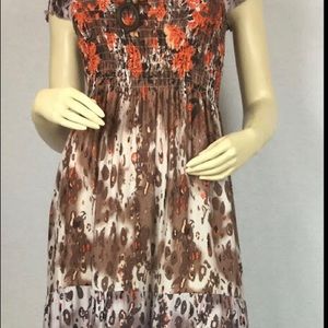 Orange taupe grey brown cream stretch short sleeves Unique women's maxi dress.